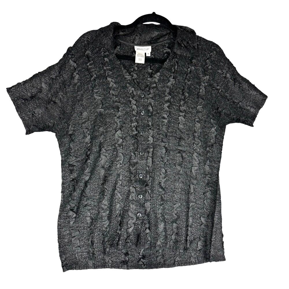 Coldwater Creek Top Women's Medium Black Scrunchy Textured Button Up VTG Cute